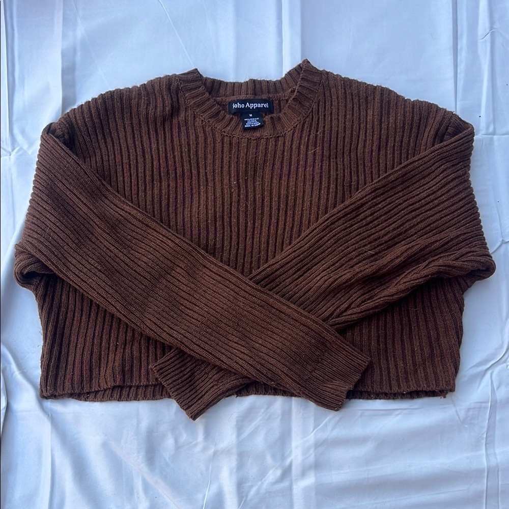 Women's Brown Cropped Sweater